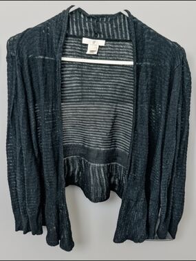 Roz & Ali Black Open-Front Ribbed Cardigan
